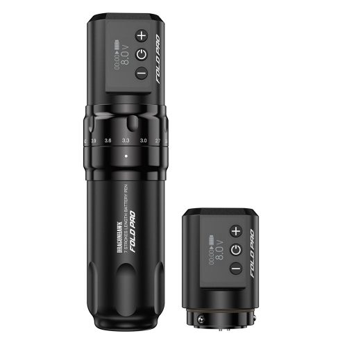 Dragonhawk Fold Pro (2,4-4,2 mm) kabellose Tattoo Pen Maschine (schwarz) - mit 2 Batterien