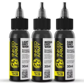   THE INKED ARMY – Tattoo-Farbe – Grey Wash Set (3 x 30 ml)