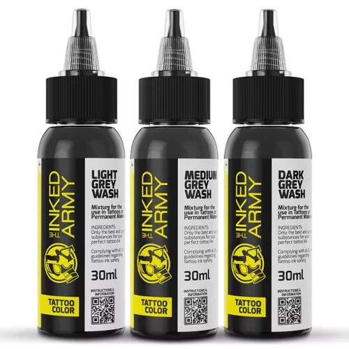 THE INKED ARMY – Tattoo-Farbe – Grey Wash Set (3 x 30 ml)