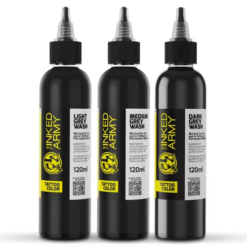 THE INKED ARMY – Tattoo-Farbe – Grey Wash Set (3 x 120 ml)